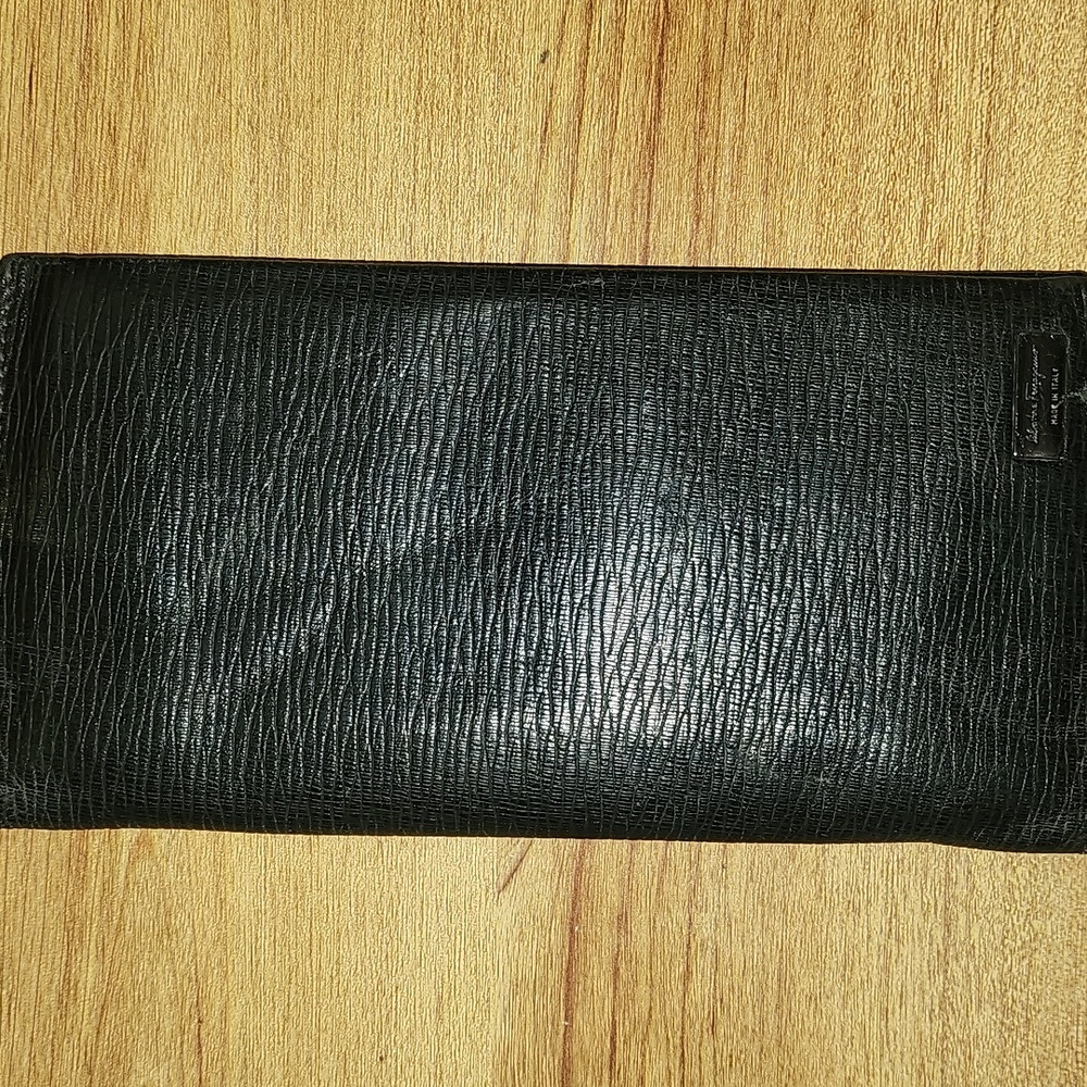 Salvatore Ferragamo Long Wallet BLACK Leather Authentic